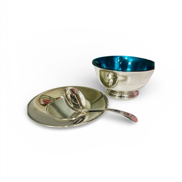 Vintage Gorham EP YC795 Silverplate Sauce Bowl with Cobalt Blue Glass Liner - Picture 2 of 5